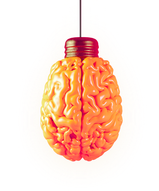 An image of a brain hanging in place of a lightbuld