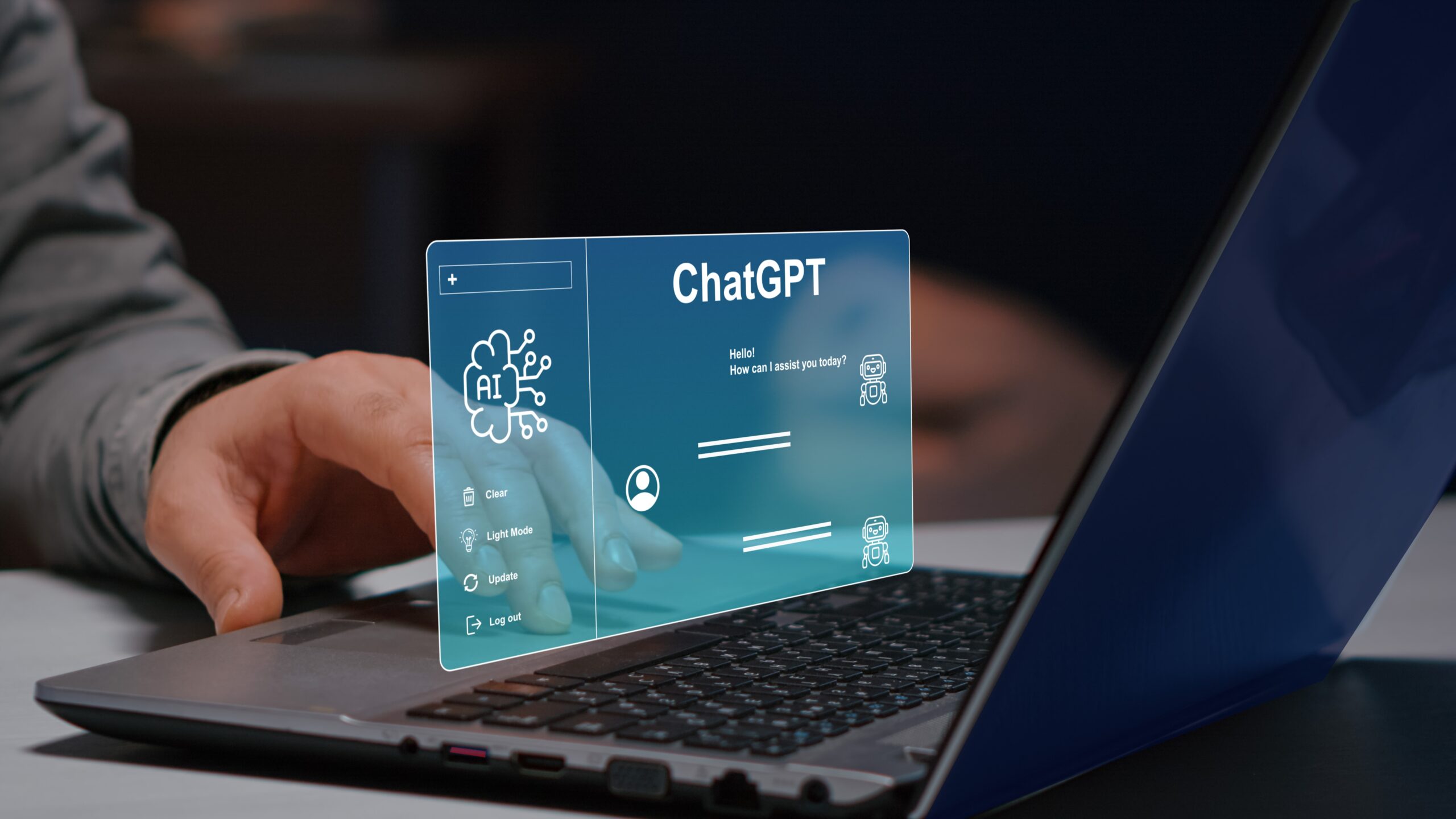 chat,with,ai,or,artificial,intelligence,technology.,man,using,a