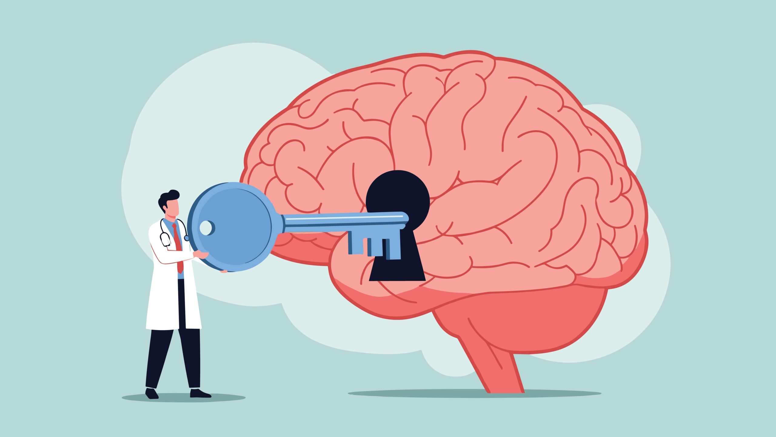 medical,professional,uses,giant,key,to,unlock,human,brain,representing